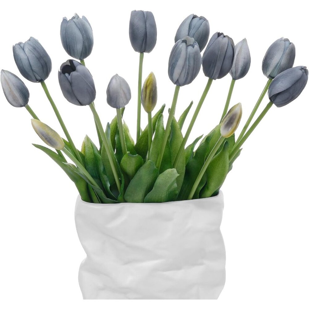 15-Pcs Autumu Blue Artificial Flowers Faux Plastic Tulips Garden Home Decor